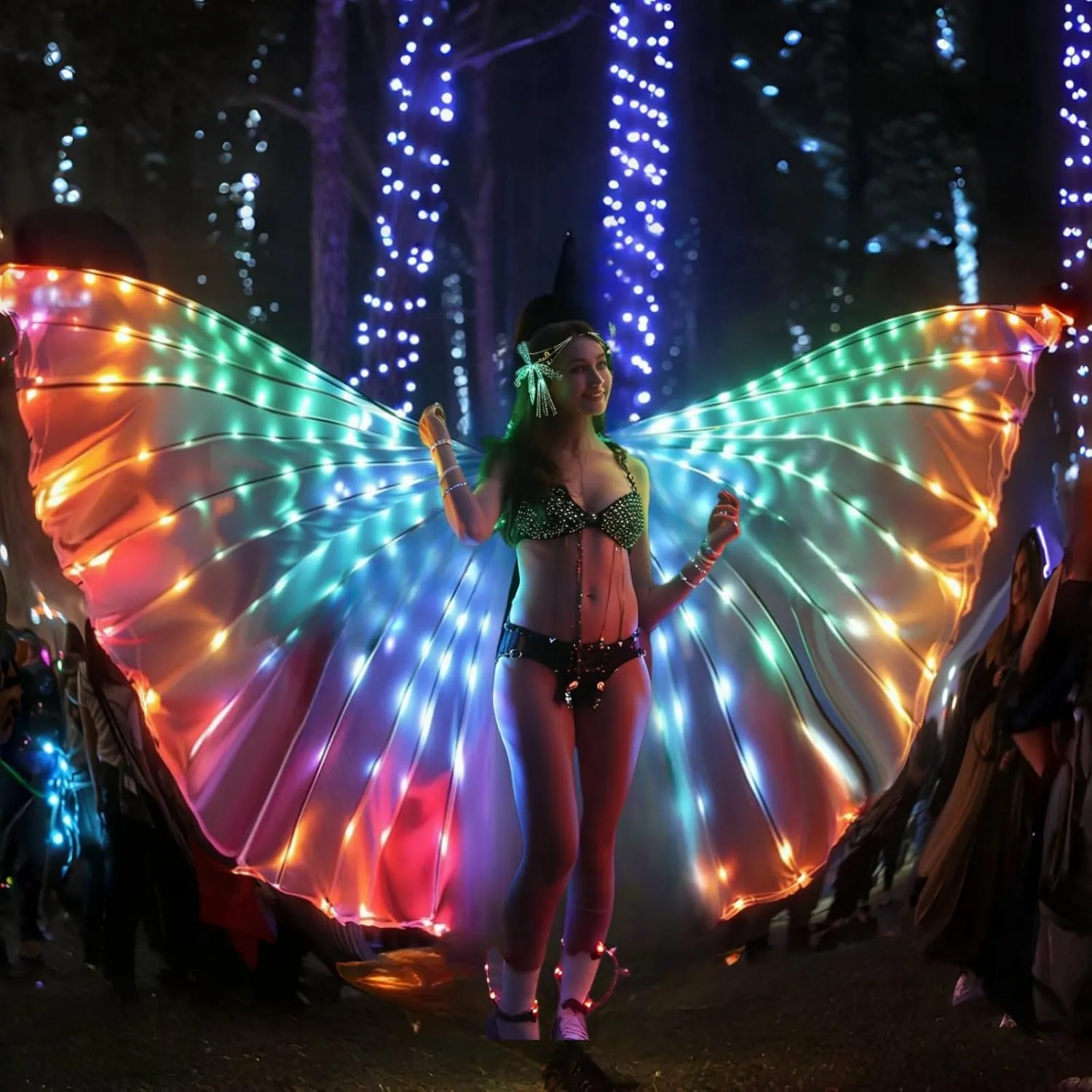 SHINYOU LED Isis Wings Glow Light Up Belly Dance Costumes with Sticks Performance Clothing Carnival Halloween