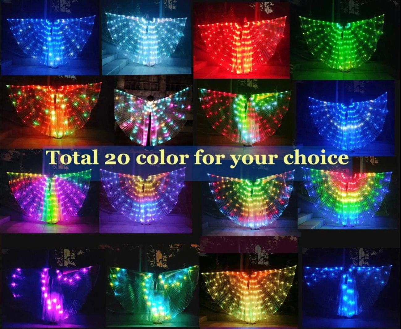 SHINYOU LED Isis Wings Glow Light Up Belly Dance Costumes with Sticks Performance Clothing Carnival Halloween