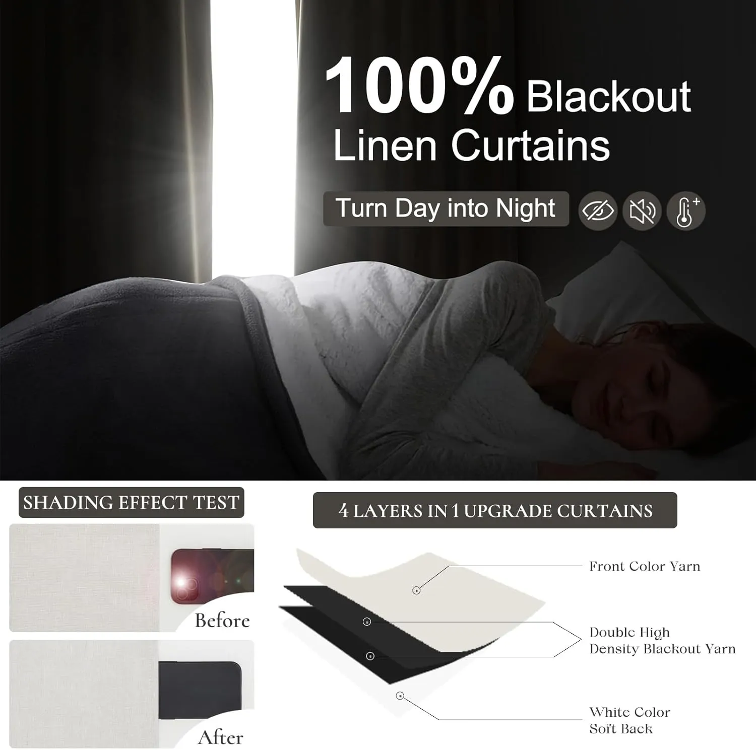 Short Linen Blackout Curtains for Bay Windows 45 Inch Length Bedroom/Living Room/Bathroom, Heat Blocking Cute 45 Inches Long 2 Panels Set, Birch Cream Ivory Drapes (40"x45"x2 Back Tab/Pinch Pleated)
