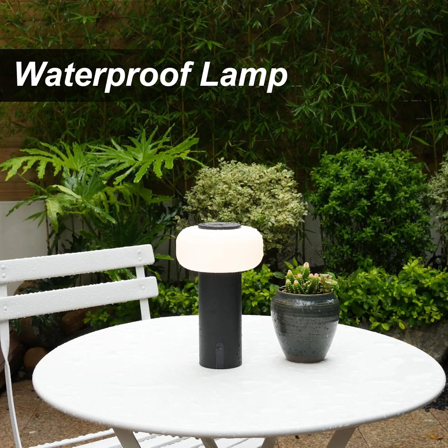 Shower Lamp Waterproof, Outdoor Cordless Table Lamp Rechargeable, Portable Battery Operated Lamp, Touch Dimmable Night Light for Bedroom/Patio/Dinning/Camping (Black)