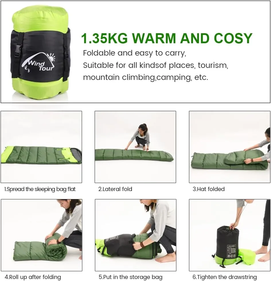 ShowyLive Sleeping Bags for Adults - Lightweight, Waterproof, Custom Cotton Comfort, 2-in-1 Design, Two-Way Zipper for Camping