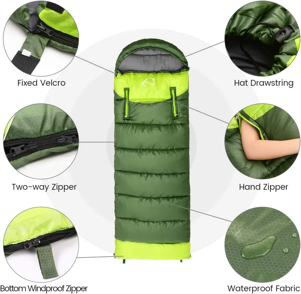 ShowyLive Sleeping Bags for Adults - Lightweight, Waterproof, Custom Cotton Comfort, 2-in-1 Design, Two-Way Zipper for Camping