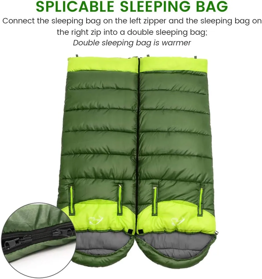 ShowyLive Sleeping Bags for Adults - Lightweight, Waterproof, Custom Cotton Comfort, 2-in-1 Design, Two-Way Zipper for Camping