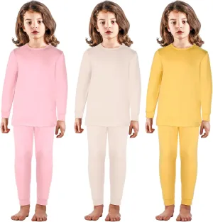 Silkfly 3 Sets 12M-12Y Kid Boys Girls Thermal Underwear Set Fleece Lined Long Winter Johns Base Layer Thermal Top and Bottom