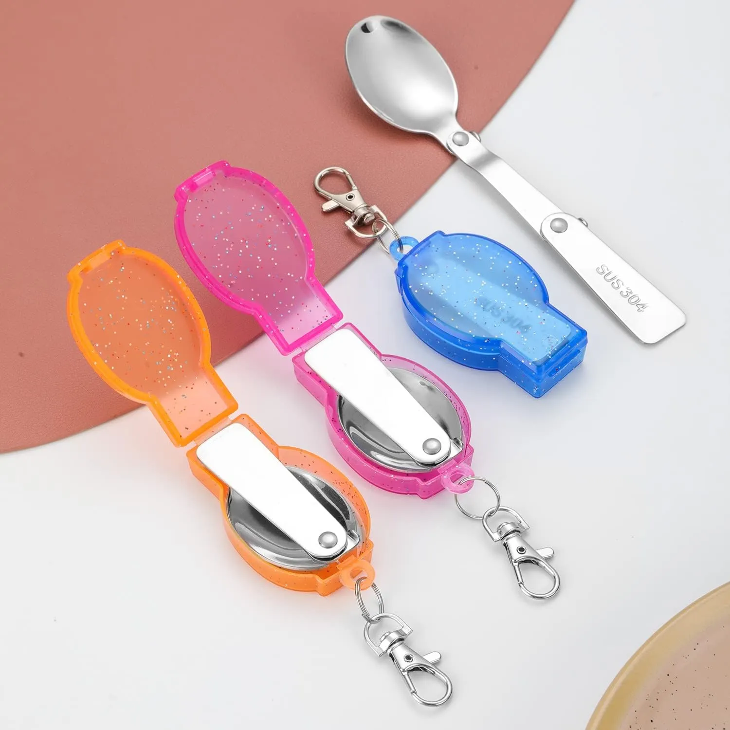 Silverware Set, 1/4/6/8/10/12 Pcs 304 Stainless Steel Spoon Foldable Storage Camping Tableware Creative Outdoor Travel Portable Spoon, Home Flatware Set(Blue,4 Pieces)