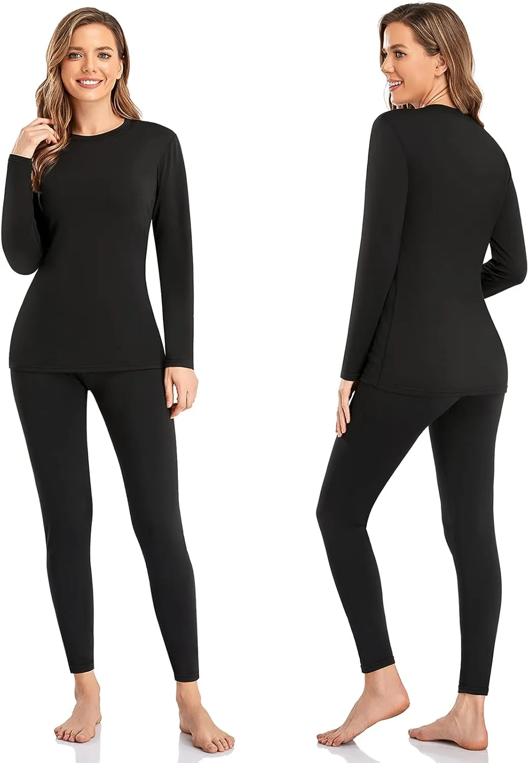 SIMIYA Thermal Underwear Set for Women Long Johns with Fleece Lined Long Sleeves Base Layer Set Top Bottom