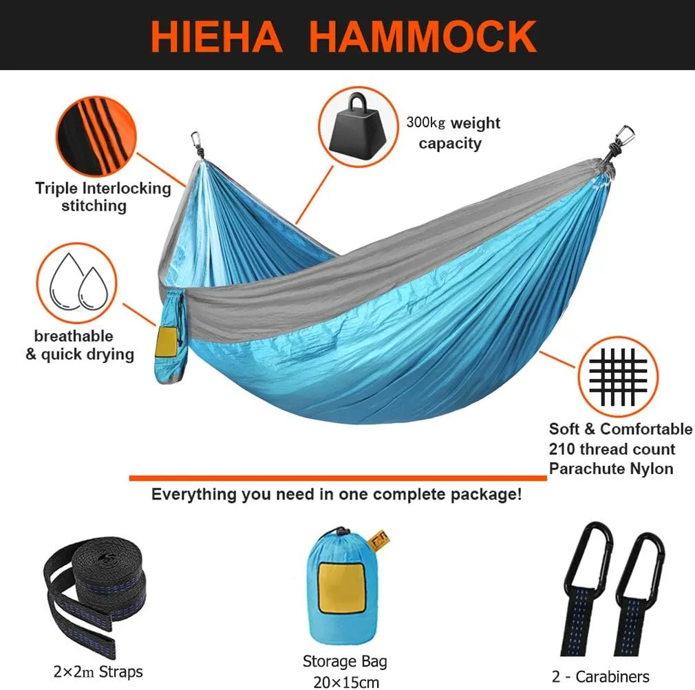 Single Double Hammock Camping Swing Adult Outdoor Backpacking Travel Survival Hunting Sleeping Bed Portable with 2 Straps 2 Carabiner, 300cm×200cm