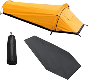 Single Person Backpacking Tent Hiking Bivy Tent Lightweight Sleeping Bag Tent with Ground Cloth, Yellow