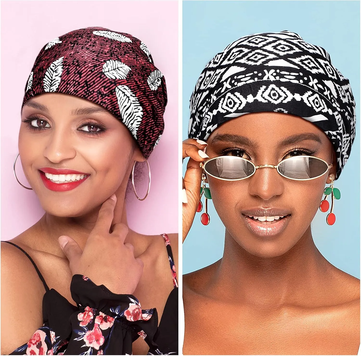 Sintege 6 Pcs Satin Lined Bonnet Sleep Cap for Women Men African Silk Soft Beanie Hair Sleep Wrap for Natural Curly Braids