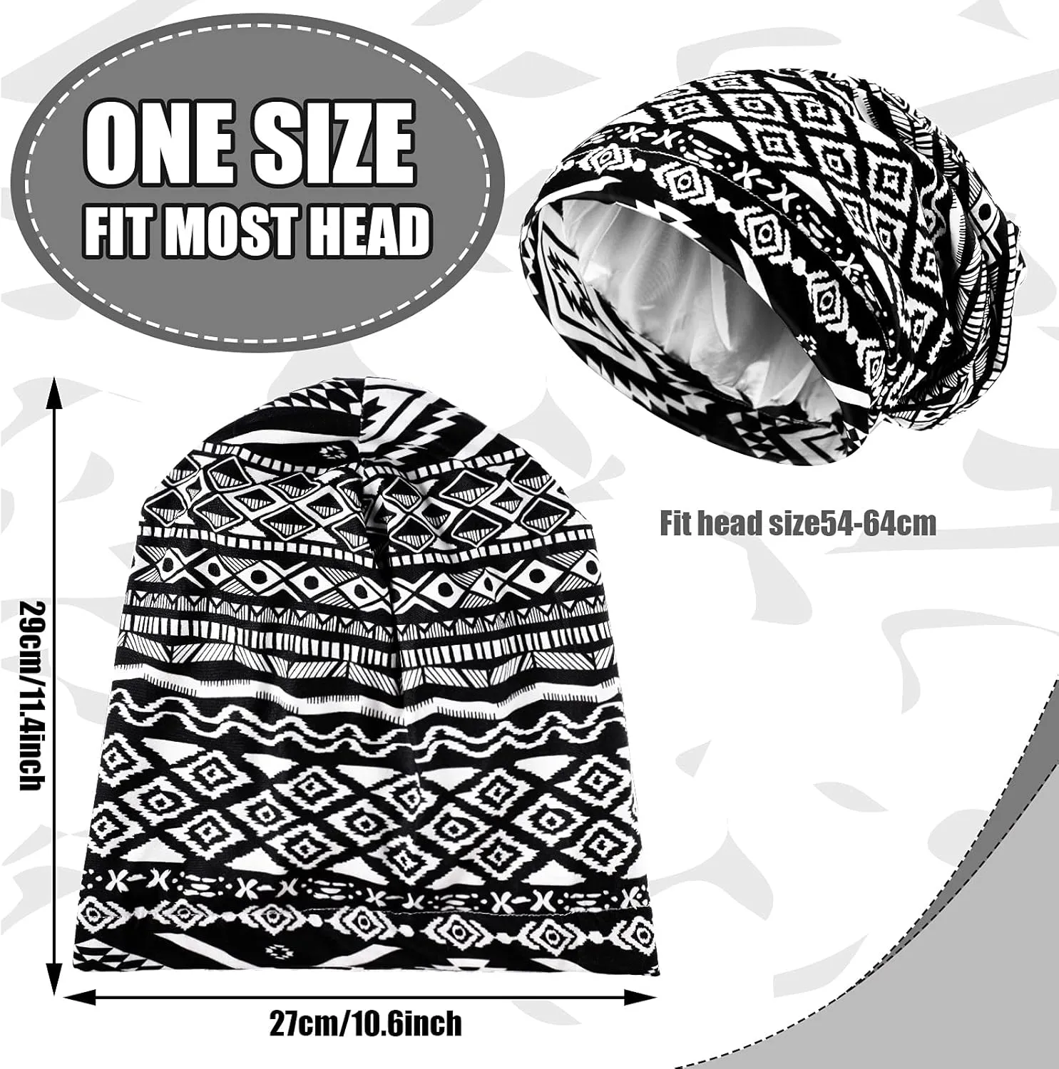 Sintege 6 Pcs Satin Lined Bonnet Sleep Cap for Women Men African Silk Soft Beanie Hair Sleep Wrap for Natural Curly Braids