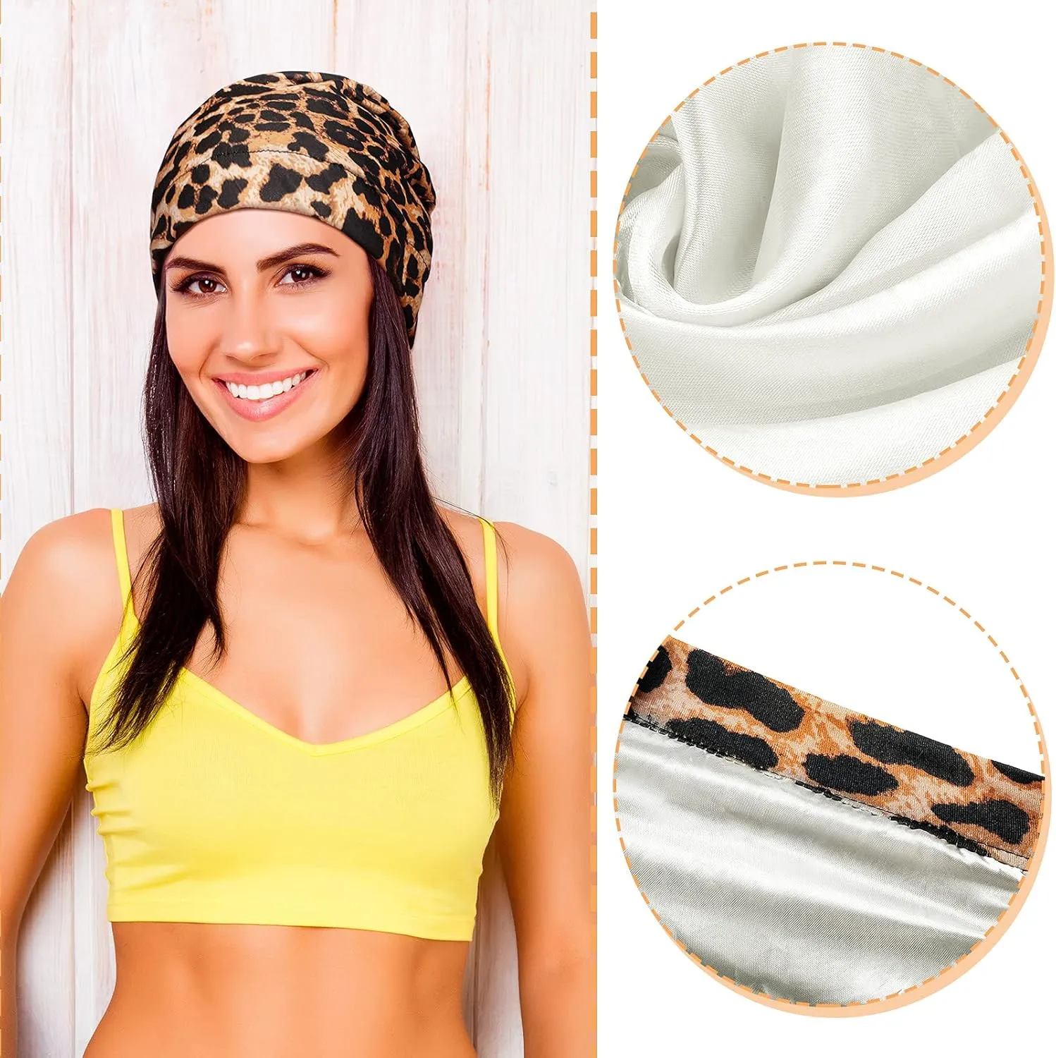 Sintege 6 Pcs Satin Lined Bonnet Sleep Cap for Women Men African Silk Soft Beanie Hair Sleep Wrap for Natural Curly Braids