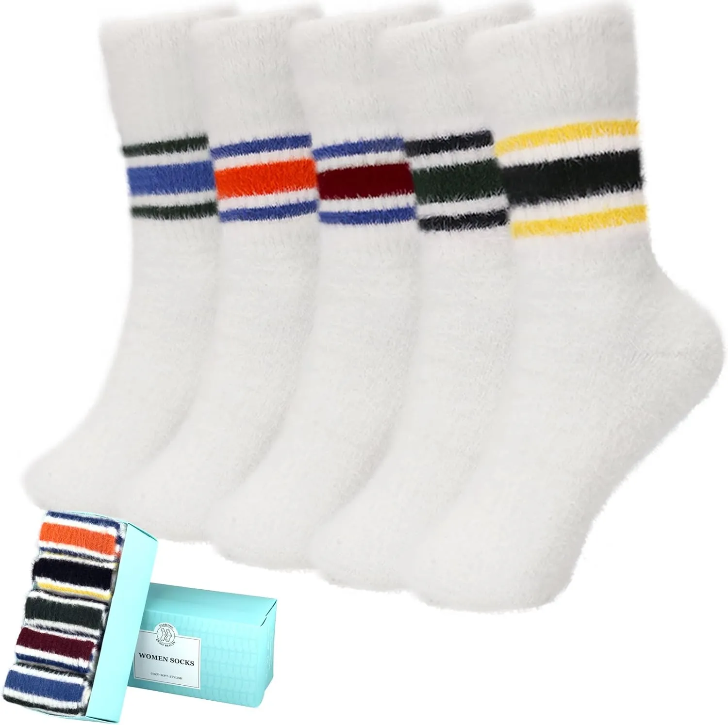 SISOSOCK 5 Pairs Fuzzy Cozy Warm Socks for Women Winter Wool Thick Casual Home Sleeping Soft Comfy Socks Gifts for Women