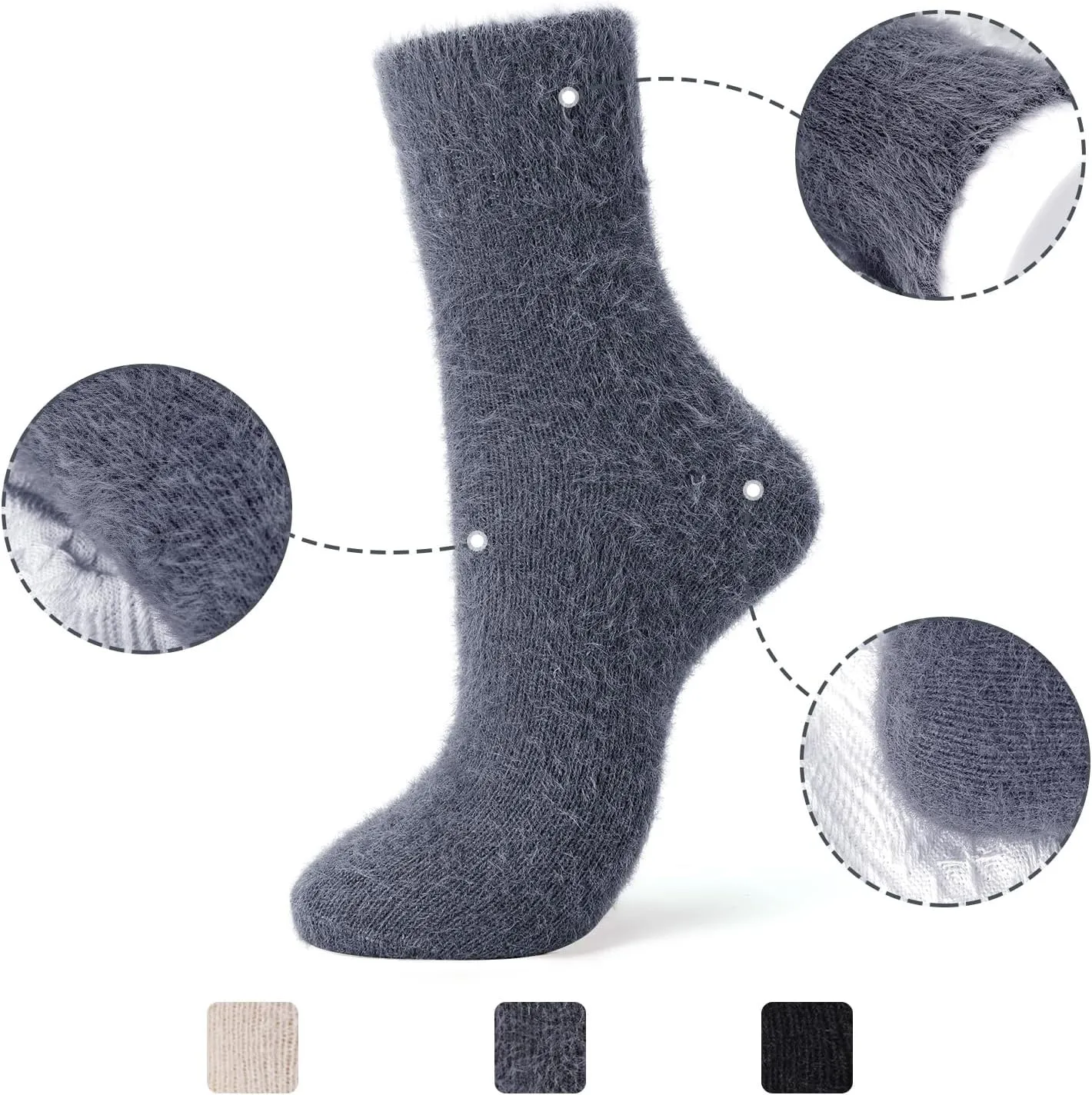 SISOSOCK 5 Pairs Fuzzy Cozy Warm Socks for Women Winter Wool Thick Casual Home Sleeping Soft Comfy Socks Gifts for Women