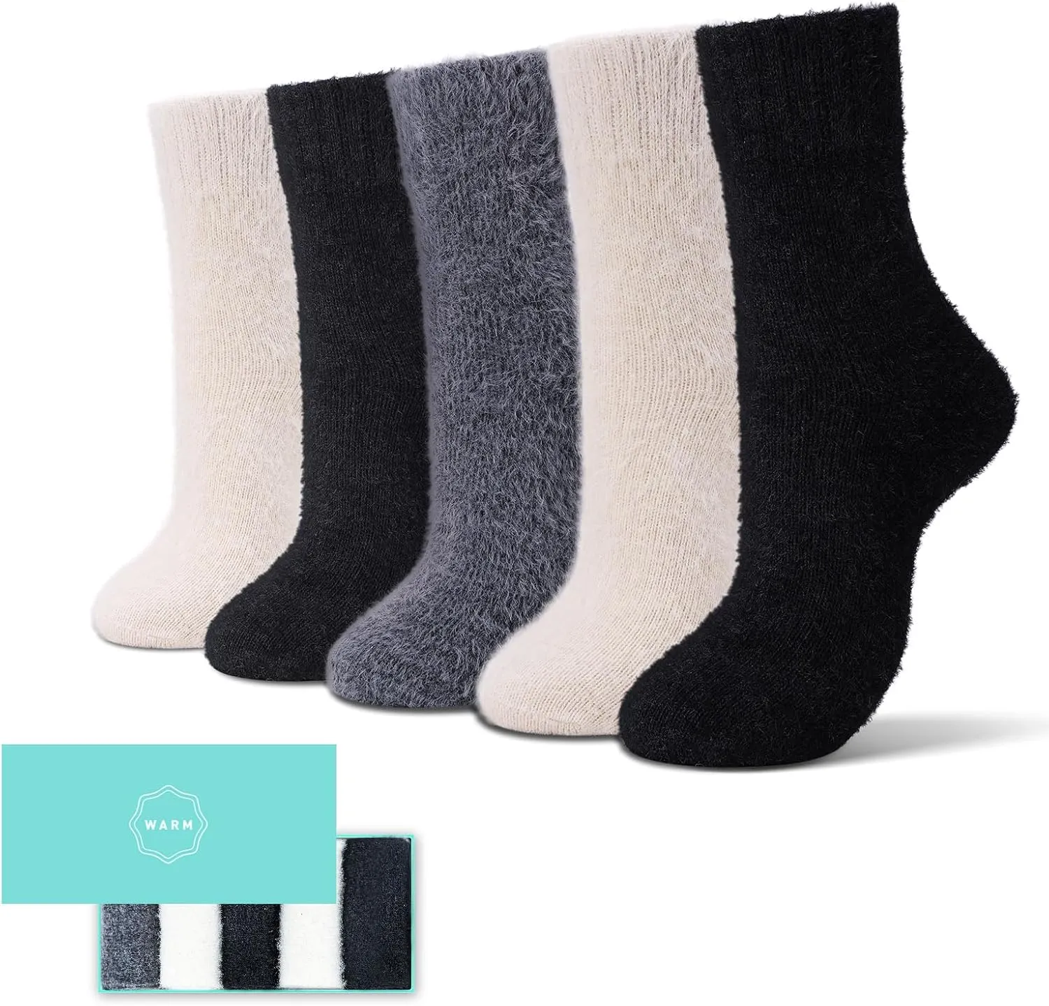 SISOSOCK 5 Pairs Fuzzy Cozy Warm Socks for Women Winter Wool Thick Casual Home Sleeping Soft Comfy Socks Gifts for Women