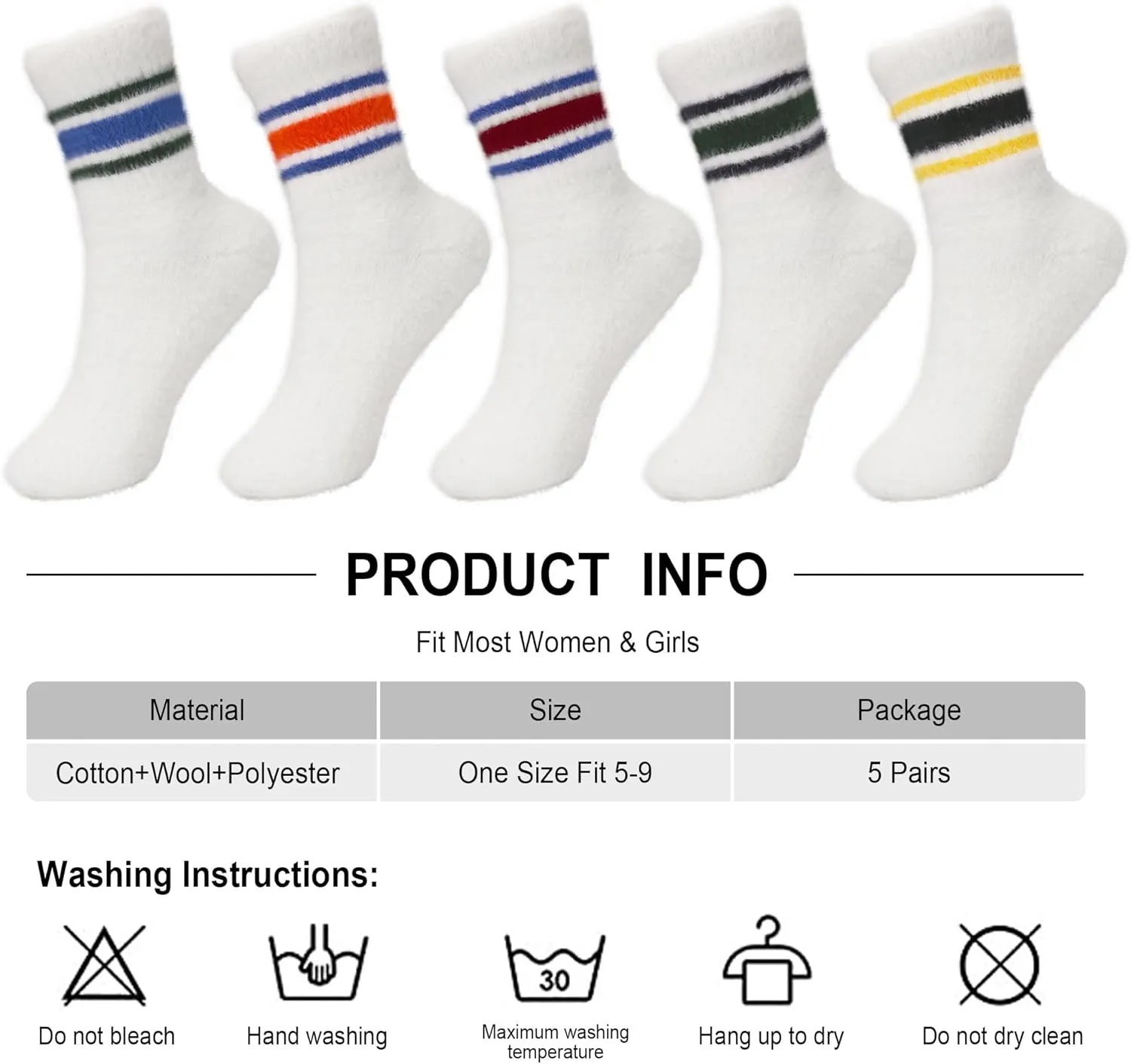 SISOSOCK 5 Pairs Fuzzy Cozy Warm Socks for Women Winter Wool Thick Casual Home Sleeping Soft Comfy Socks Gifts for Women