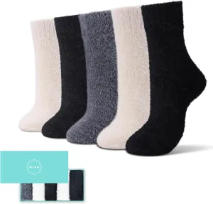 SISOSOCK 5 Pairs Fuzzy Cozy Warm Socks for Women Winter Wool Thick Casual Home Sleeping Soft Comfy Socks Gifts for Women