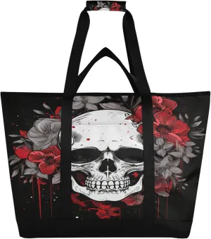 Skeleton Reusable Insulated Cooler Bag with Ice Pack Compartment - Large 47L Waterproof Thermal Grocery Tote for Picnic Beach Camping Lunch Storage