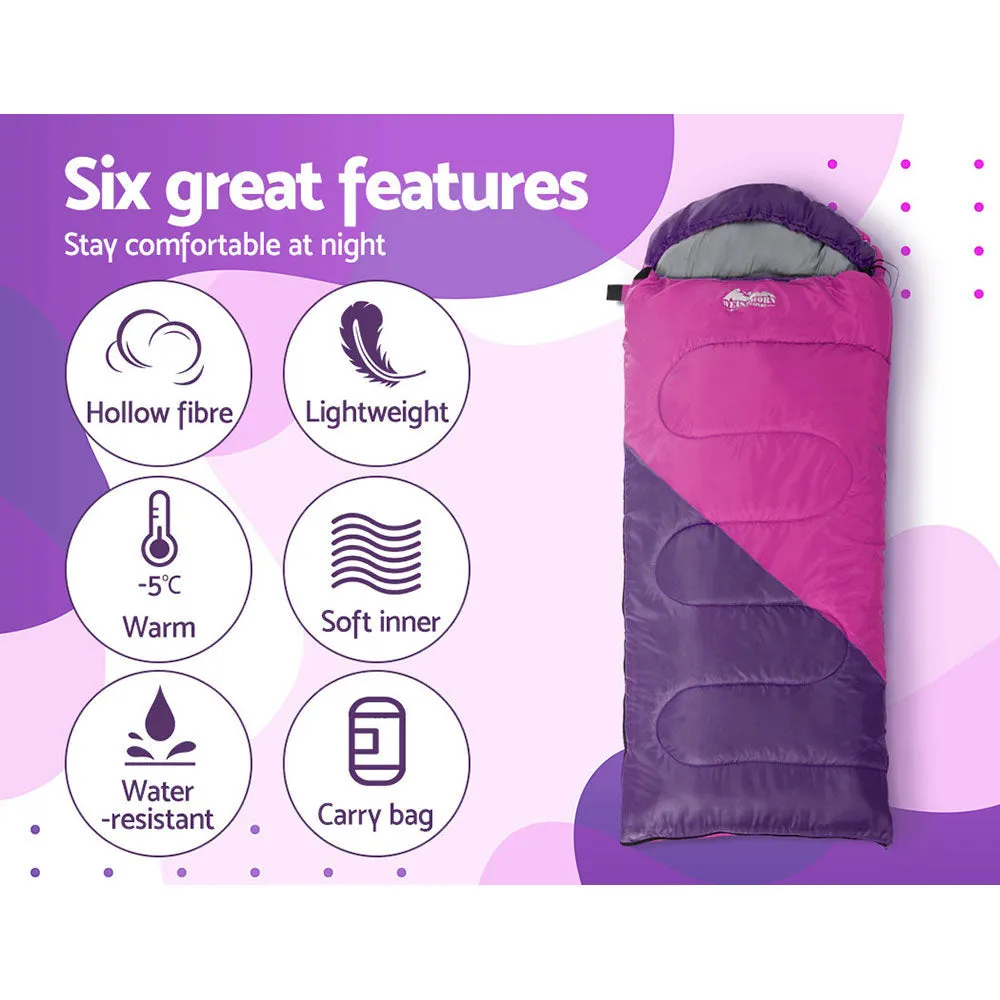 Sleeping Bag Kids Single 172Cm Thermal Camping Hiking Pink