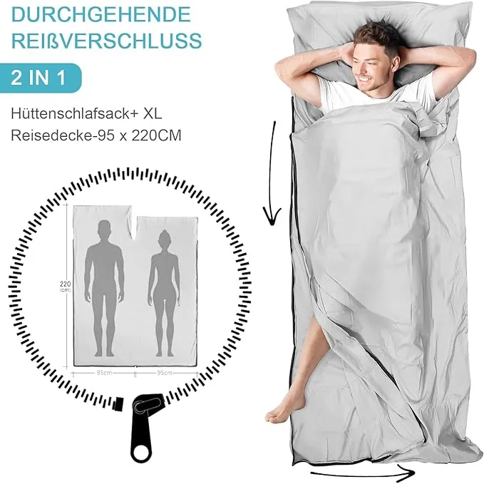 Sleeping Bag Liner, Adult Sleep Sack & Travel Sheets, Lightweight Single and Portable Camping Sleeping Bag Liners - Ideal for Traveling, Hostels and Camping