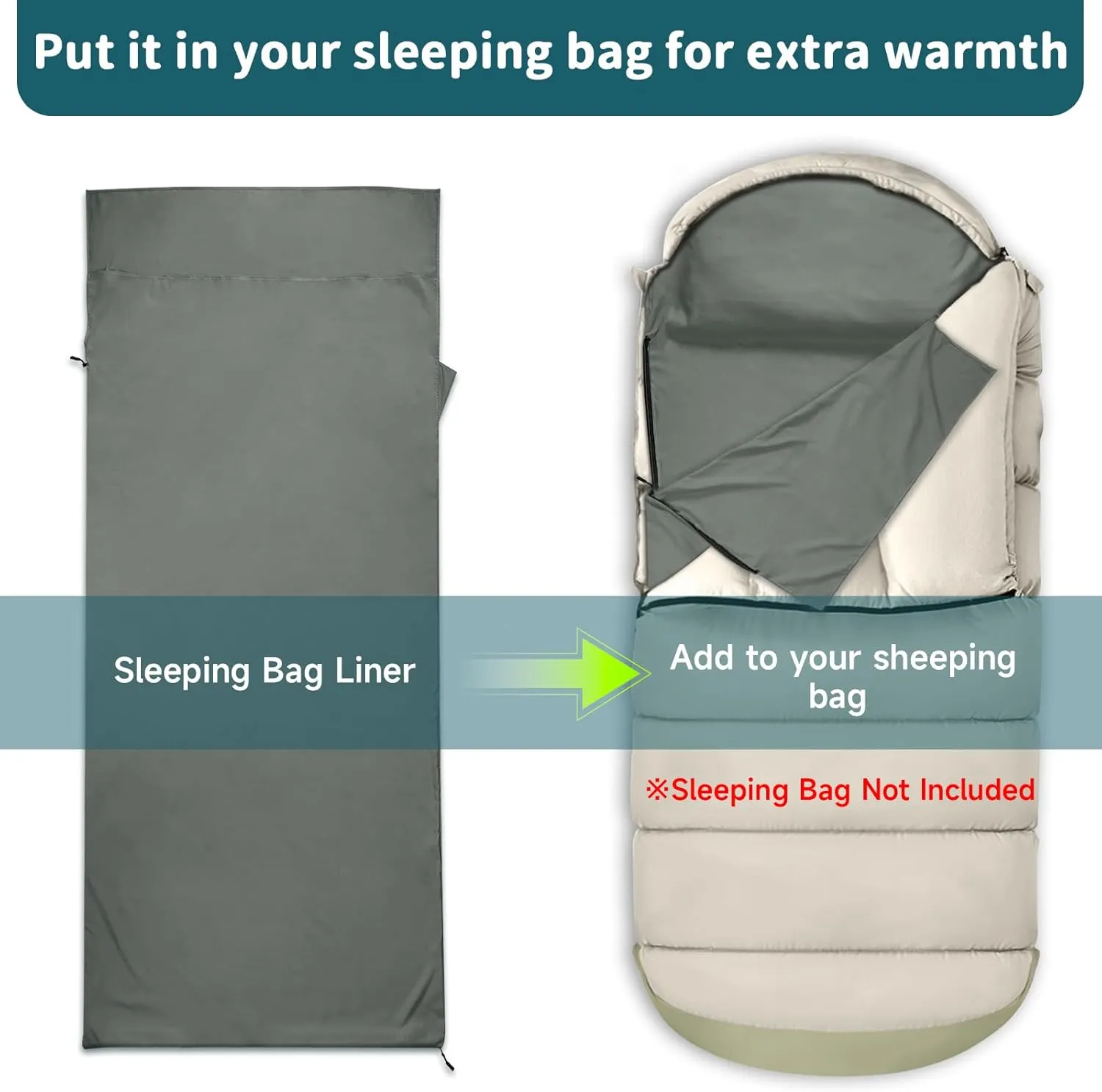 Sleeping Bag Liner,14oz Ultralight Sefl Tan Sleep Sack with 2 Way Zipper, Expose Feet Separately, Adult Sleep Sack & Travel Sheets for Camping, Hiking, Traveling Backpacking,Hotel