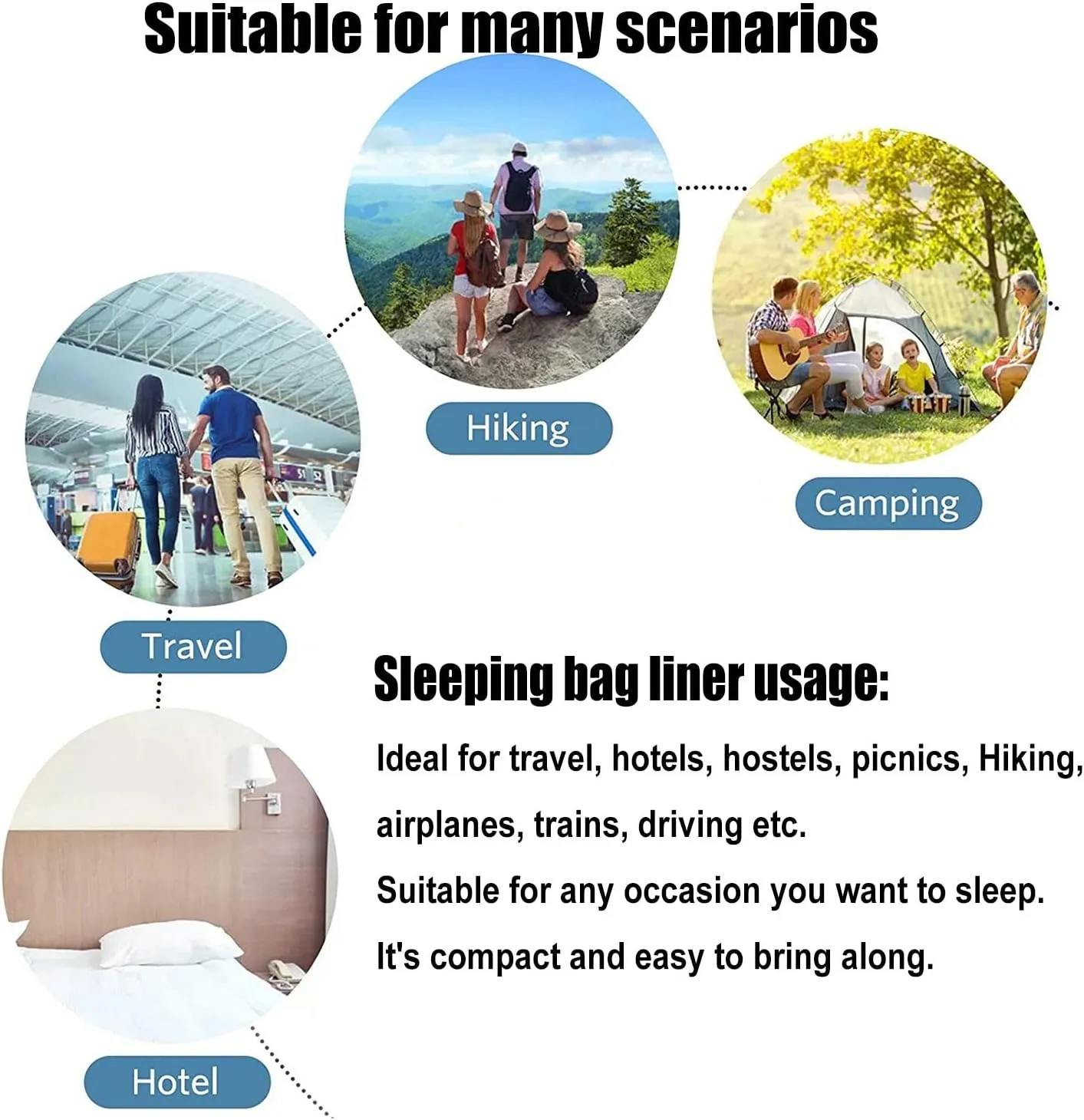 Sleeping Bag Liners Compact Adult Sleeping Bag Liner, Comfortable Cotton Sleeping Bag Sheets for Outdoor Camping Travel, Single Double Sleeping Bag, for All Seasons