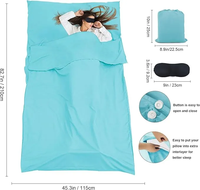 Sleeping Bag Liner,Travel Sheet & Adult Sleep Sack, Camping Sheets Travel Sleep Sack for Backpacking,Hotels & Hostels -Lightweight Single &Double Travel Sheet Camping Sheets
