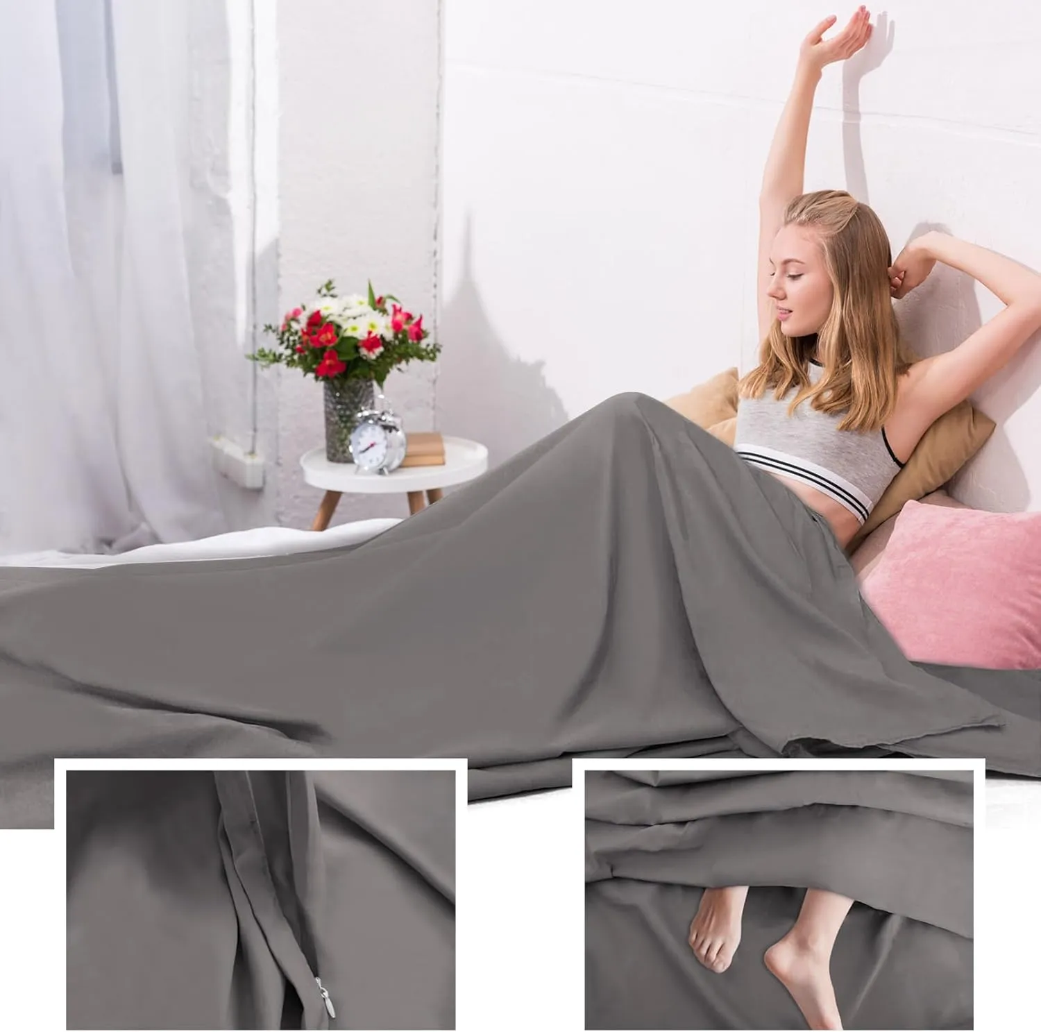 Sleeping Bag Liner,Travel Sheet & Adult Sleep Sack, Camping Sheets Travel Sleep Sack for Backpacking,Hotels & Hostels -Lightweight Single &Double Travel Sheet Camping Sheets