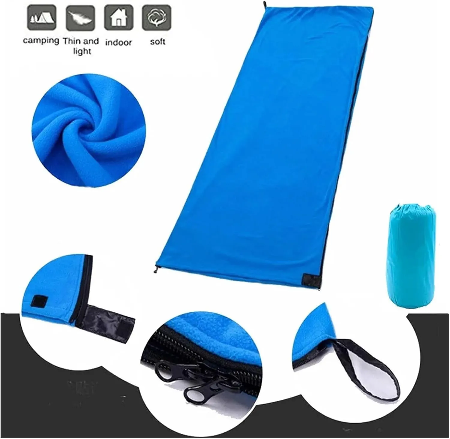 Sleeping Bag Ultra-Light Polar Fleece Sleeping Bag for Outdoor Camping Tent Bed Use,Travel Warm Sleeping Bag Liner Lightweight(Doblue Velvet Green)