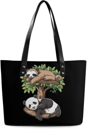 Sleeping Panda and Sloth Printed Purses and Handbags for Women Vintage Tote Bag Top Handle Ladies Shoulder Bags for Shopping Travel