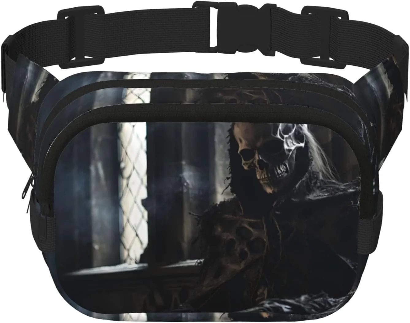 Sleeping Skeleton Man Fitness travel shoulder bag, fashionable and casual waist bag, square double-layer waist bag