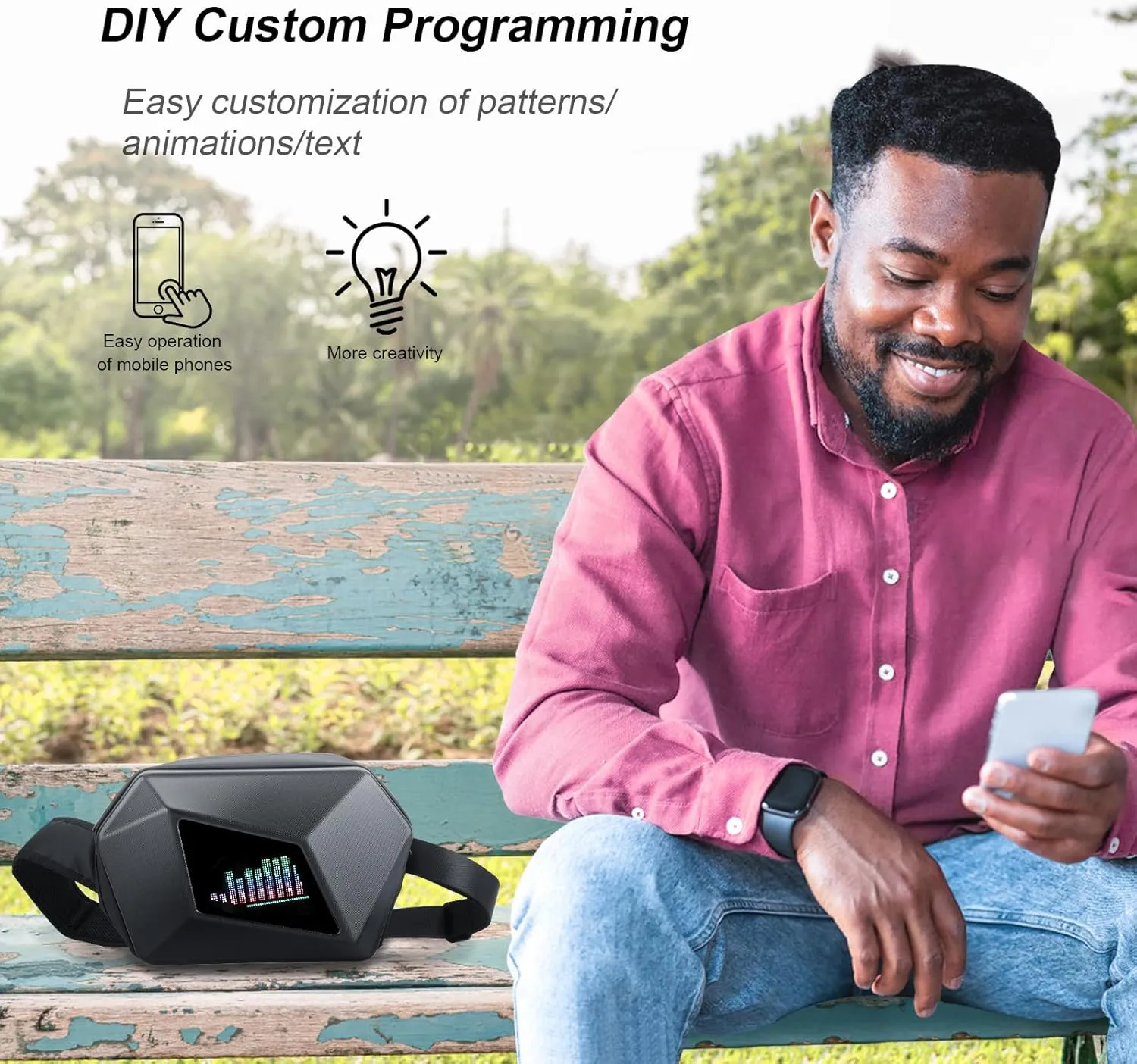 Sling Bag with LED Display, Cycling Travel Daypack, LED Sling Bag, LED Backpack, Men's and Women's Chest Waterproof Crossbody Bag