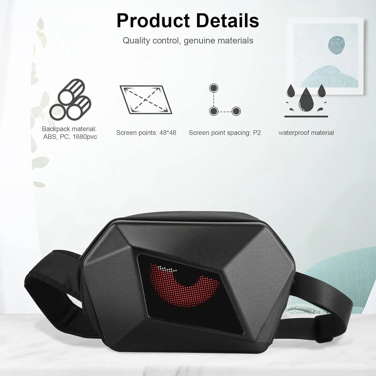 Sling Bag with LED Display, Cycling Travel Daypack, LED Sling Bag, LED Backpack, Men's and Women's Chest Waterproof Crossbody Bag