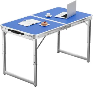Small aluminum alloy camping dining table, portable outdoor foldable table, portable camping dining table, three adjustable heights, used indoors and outdoors, camping, beach, etc. ( Color : Blue , Si