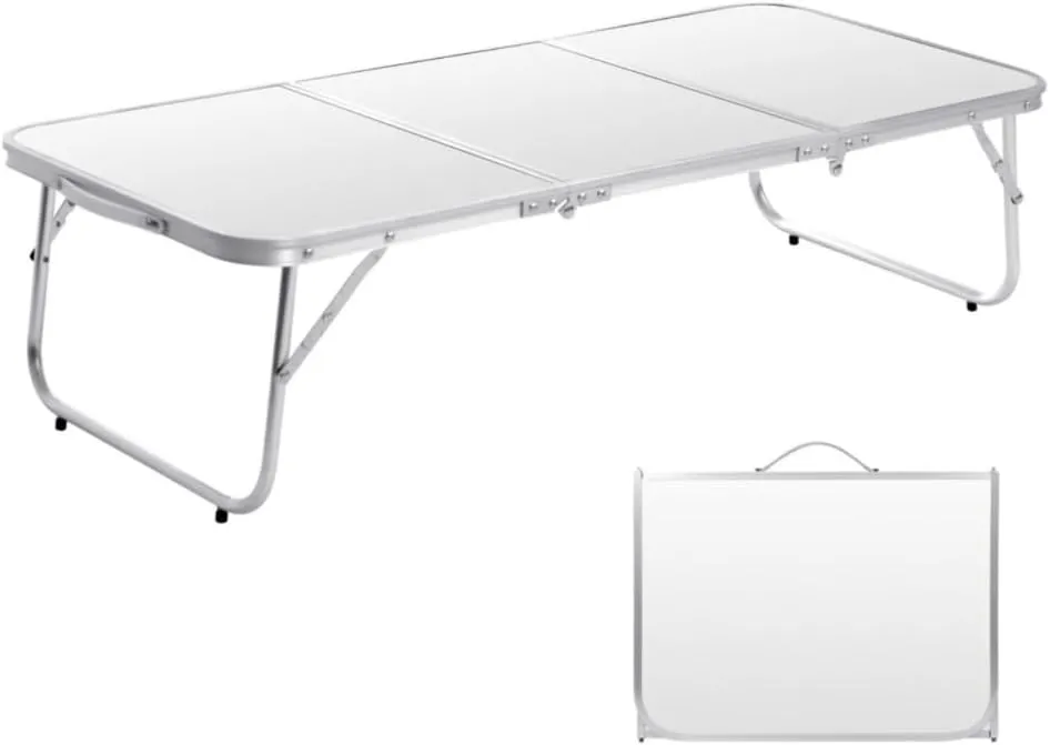 Small Camping Table 3FT Folding Picnic Table Foldable Low Camp Table Portable Short Aluminum Outdoor Floor Short Beach BBQ White 35.2×15.7 inch