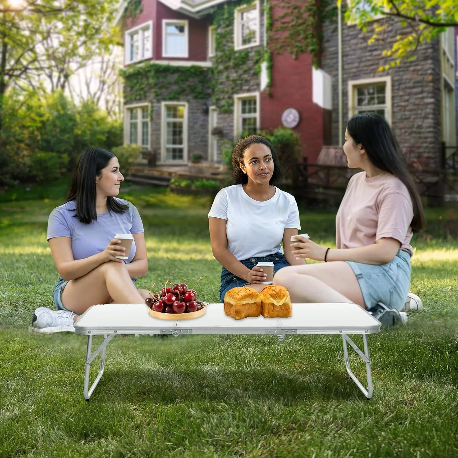 Small Camping Table 3FT Folding Picnic Table Foldable Low Camp Table Portable Short Aluminum Outdoor Floor Short Beach BBQ White 35.2×15.7 inch