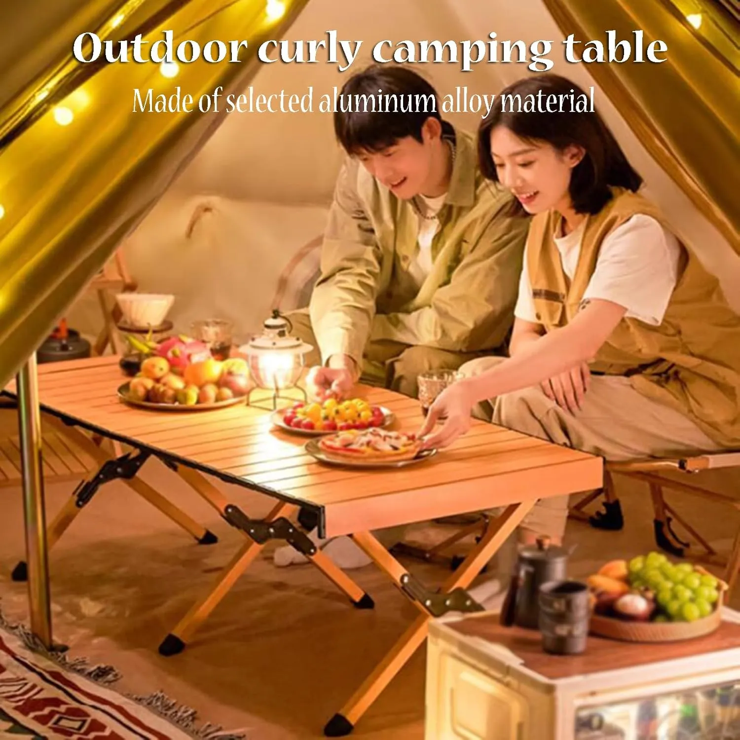 Small Camping Table Picnic Table Portable Roll Up Desktop Table Lightweight Rustless with Carry Bag for Outdoor