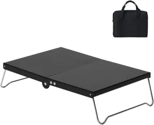 Small Foldable Camp Tables, Lightweight Aluminum Portable Picnic Table with Carry Bag, 12.60 * 8.27 * 3.15 Inch for Cooking, Beach, Hiking, Travel, Fishing, BBQ, Indoor Outdoor,Black
