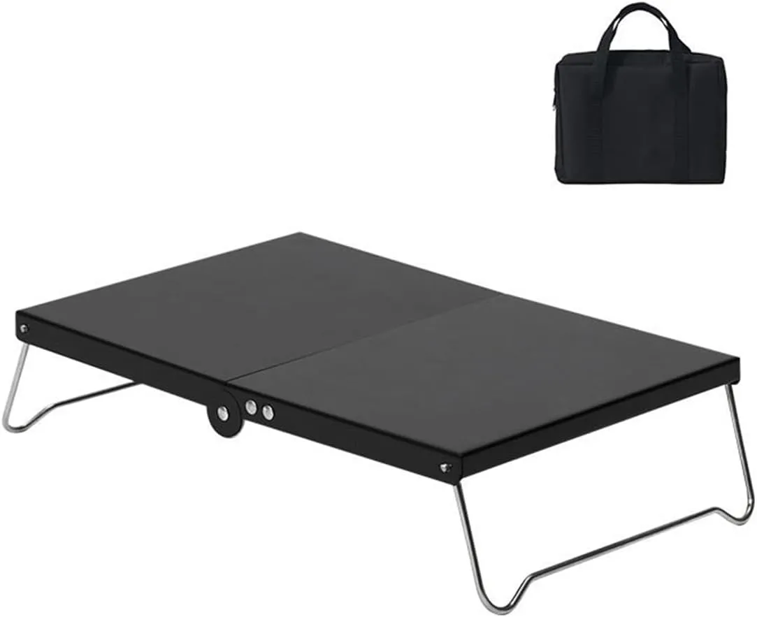 Small Foldable Camp Tables, Lightweight Aluminum Portable Picnic Table with Carry Bag, 12.60 * 8.27 * 3.15 Inch for Cooking, Beach, Hiking, Travel, Fishing, BBQ, Indoor Outdoor,Black