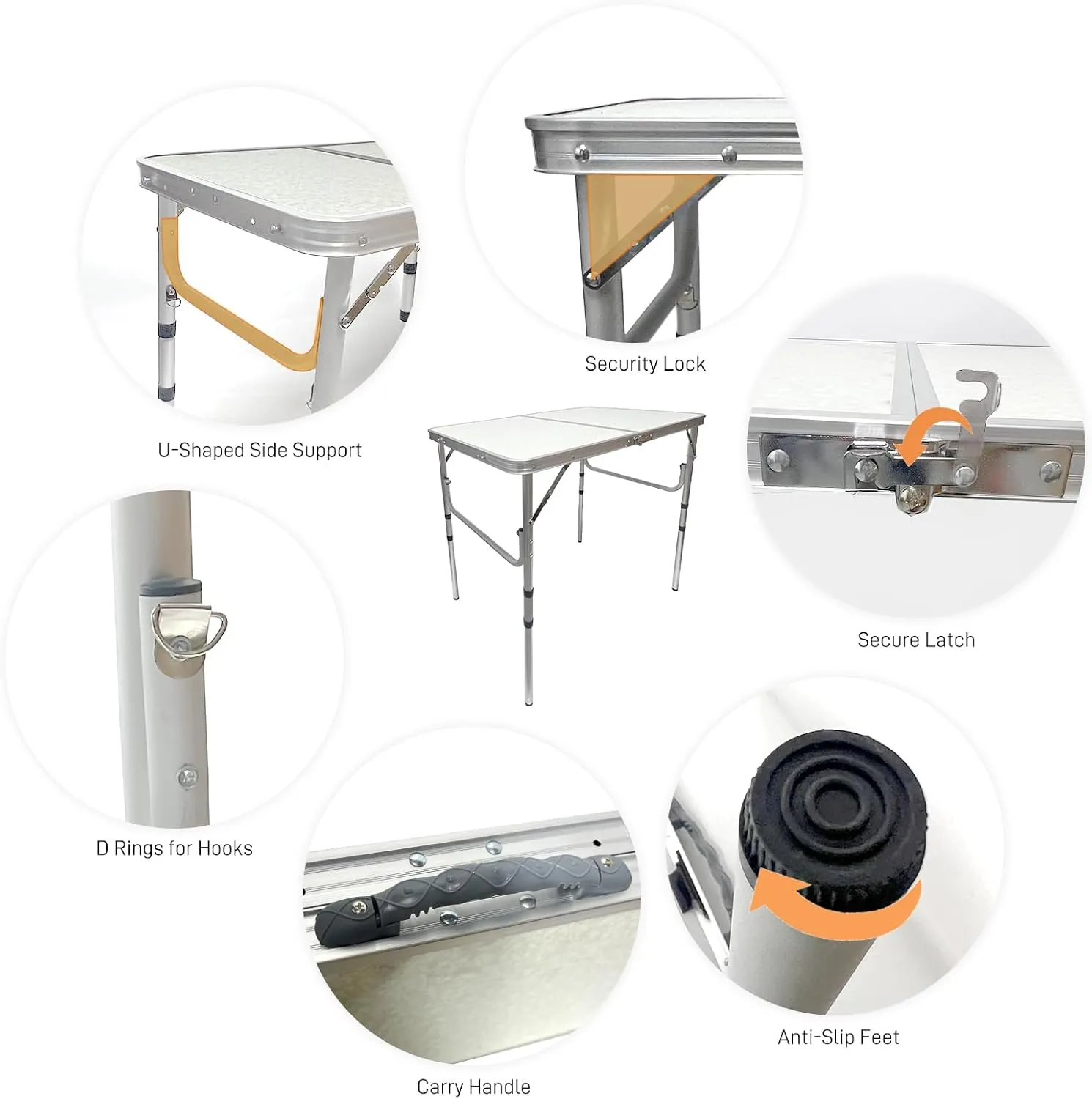 Small Folding Camping Table, Aluminum 3FT Adjustable Height Portable Table, Lightweight Compact Fold Up Table for Indoor Outdoor Camp Picnic, Beach, BBQ, Garden, Dining, Cooking, Party, RV
