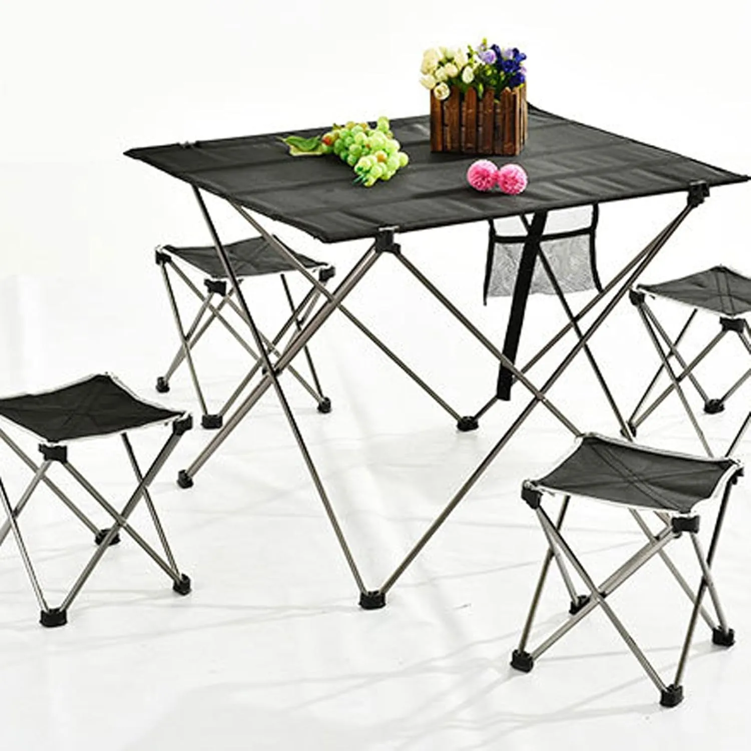 Small Folding Camping Table with Aluminum Table Leg, Portable Beach Table for Sand with Carrying Bag, Prefect for Outdoor, Picnic, BBQ, Cooking, Festival (Silver Gray 56×