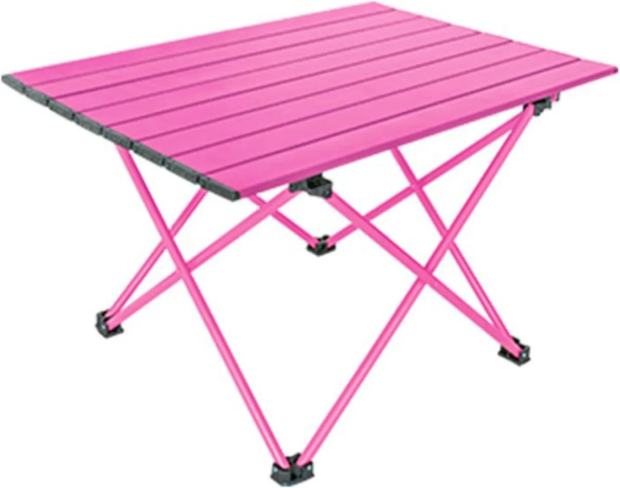 Small Folding Camping Table with Aluminum Table Top, Beach Table for Sand with Carrying Bag,Lightweight Aluminum Folding Table Suitable for Beach, Camping, Picnic, Travel,Pink