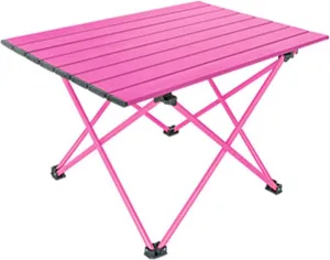 Small Folding Camping Table with Aluminum Table Top, Beach Table for Sand with Carrying Bag,Lightweight Aluminum Folding Table Suitable for Beach, Camping, Picnic, Travel,Pink