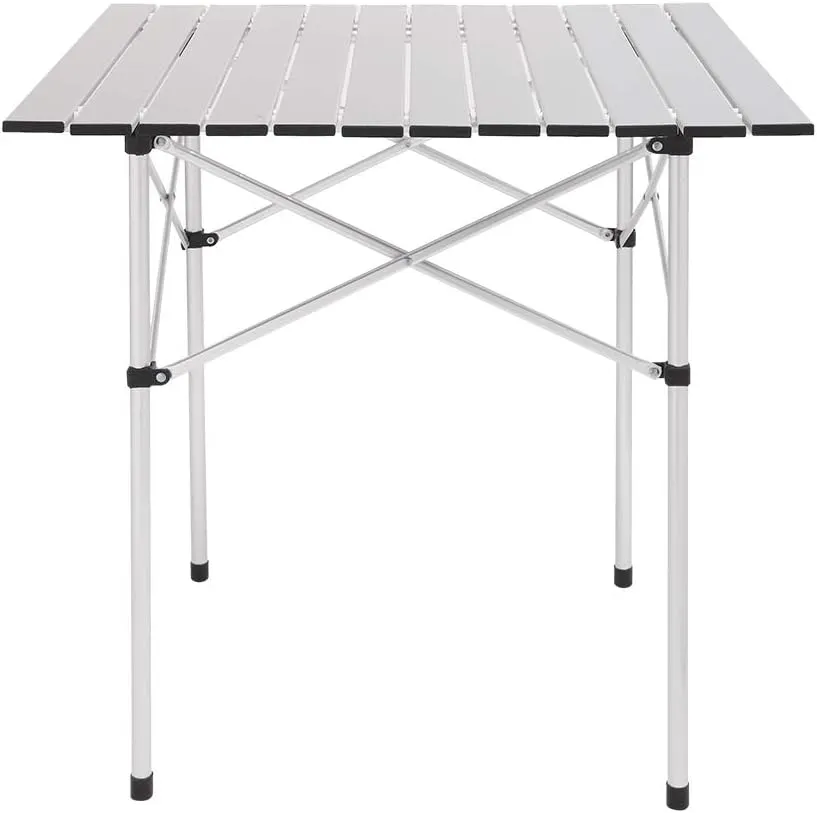 Small Folding Portable Aluminum Camping Table, Roll-Top Lightweight Craft Table with Carrying Bag,Easy Setup for Indoor, Outdoor, Picnic, Party Camping (27.56" x 27.56" x 27.56")
