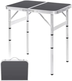 Small Folding Table 2FT Foldable Camping Table Portable Picnic Table Metal 4 Height Adjustable Outdoor for Beach BBQ Black 23.6×15.7 inch