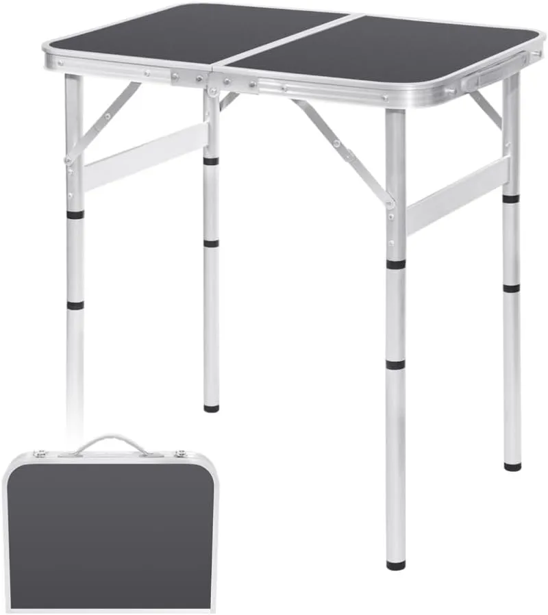 Small Folding Table 2FT Foldable Camping Table Portable Picnic Table Metal 4 Height Adjustable Outdoor for Beach BBQ Black 23.6×15.7 inch