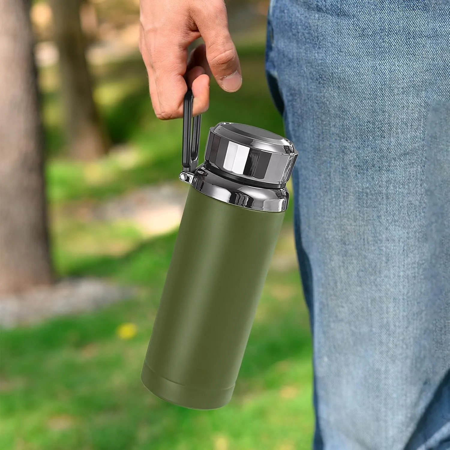 Smart Water Bottle with Digital Temperature Display, Tea Infuser Double Walled Vacuum Insulated Stainless Steel Flask Thermal,Leak Proof Travel Tumblers Keep Hot (Green with Display, 600ML)