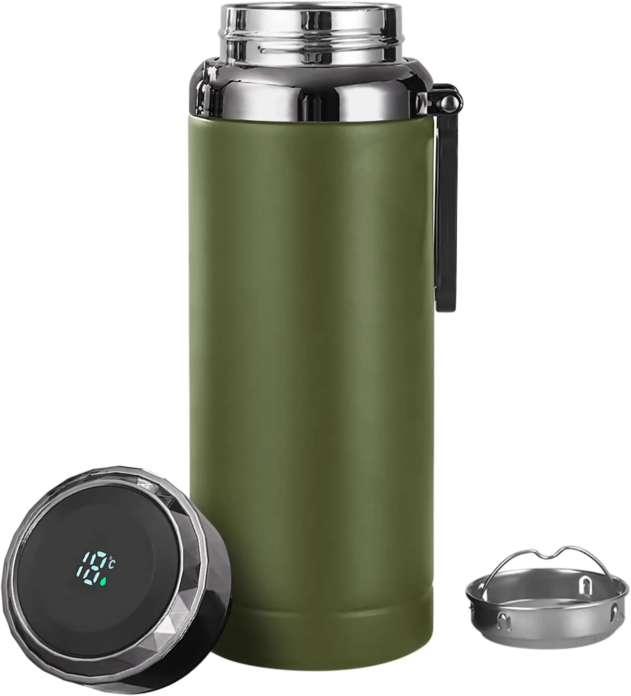 Smart Water Bottle with Digital Temperature Display, Tea Infuser Double Walled Vacuum Insulated Stainless Steel Flask Thermal,Leak Proof Travel Tumblers Keep Hot (Green with Display, 600ML)