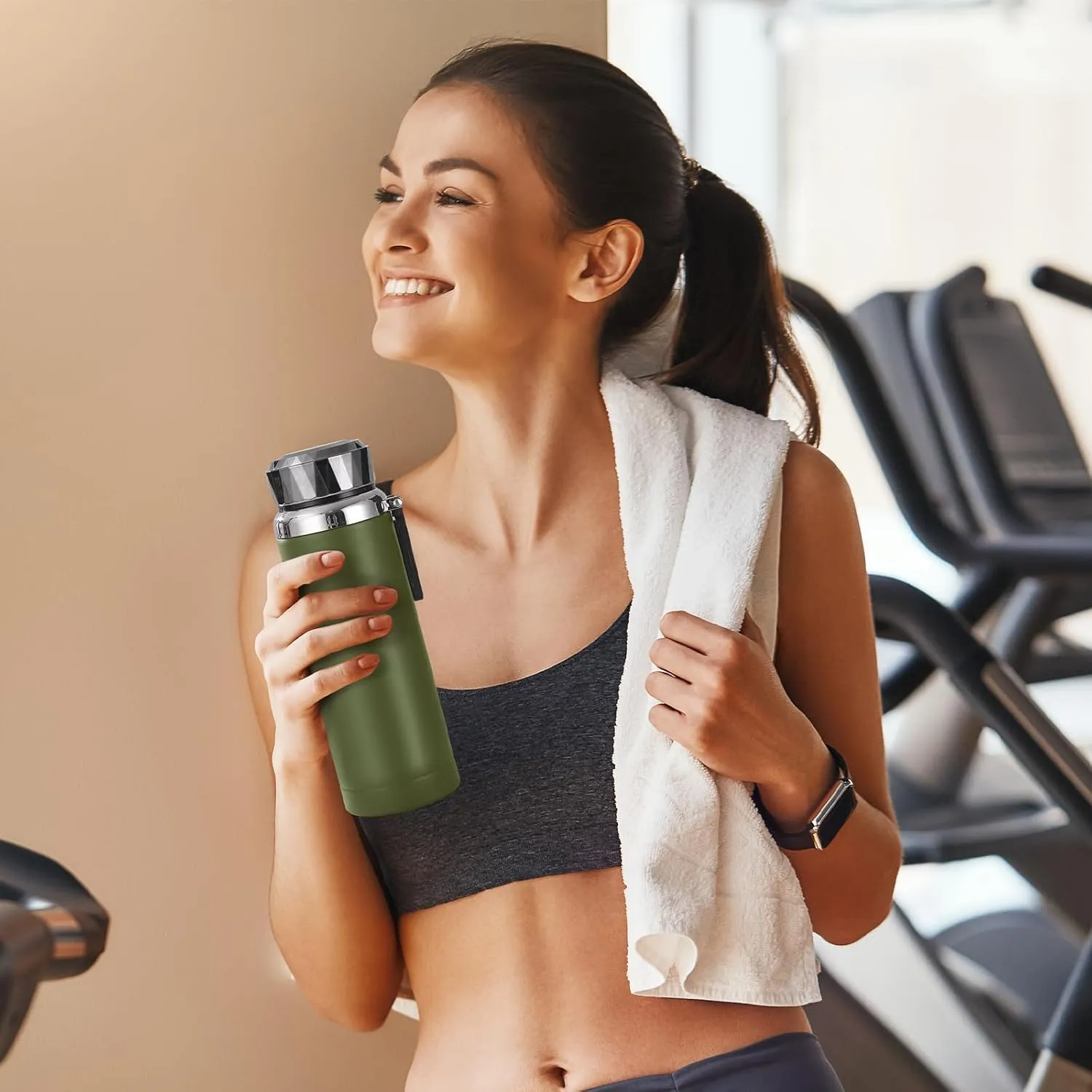 Smart Water Bottle with Digital Temperature Display, Tea Infuser Double Walled Vacuum Insulated Stainless Steel Flask Thermal,Leak Proof Travel Tumblers Keep Hot (Green with Display, 600ML)