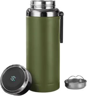 Smart Water Bottle with Digital Temperature Display, Tea Infuser Double Walled Vacuum Insulated Stainless Steel Flask Thermal,Leak Proof Travel Tumblers Keep Hot (Green with Display, 600ML)