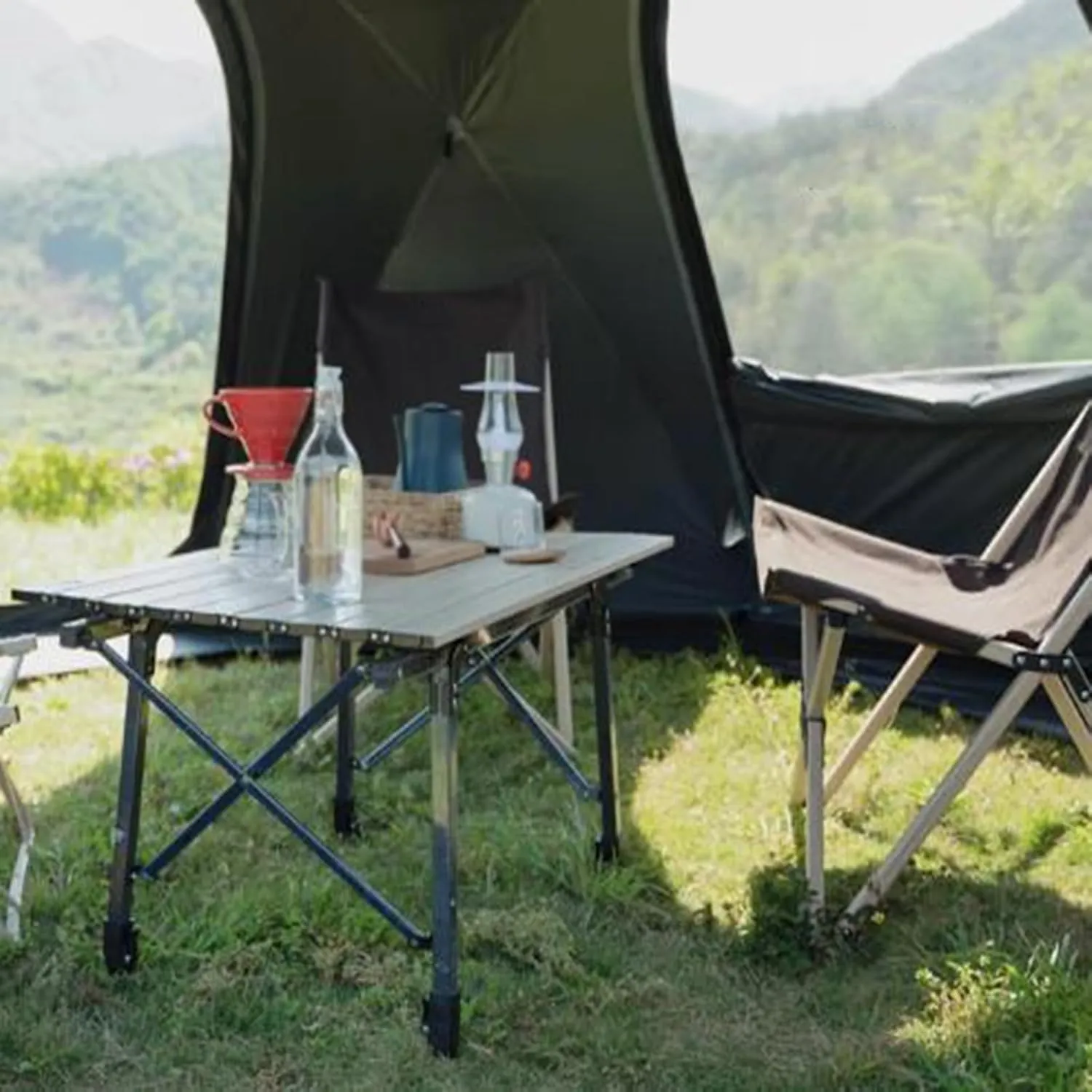 SOBOUR Outdoor Camping Table Picnic Folding Table Aluminum Alloy Camp Table Roll Up Table Top with Carry Bag for Camping Hiking